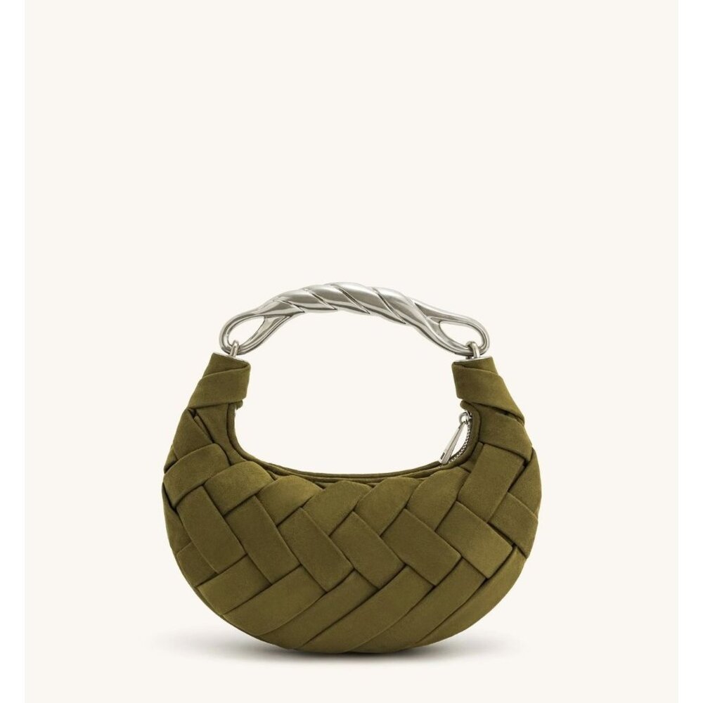 Jw Pei Orla Weave Handbag Dark Olive Mini Hobo Bag With Braided Leather Handle